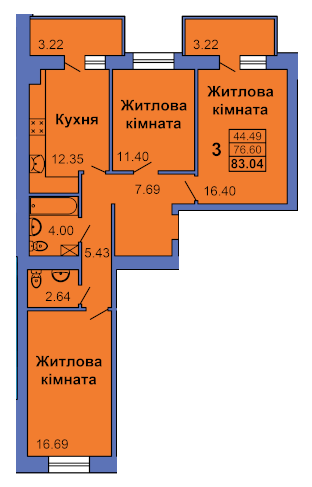 3-кімнатна 83.04 м² в ЖК на вул. Героїв Сталінграду, 6а від 23 000 грн/м², Полтава