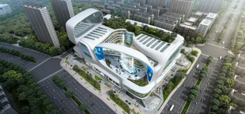 ТРЦ с вертикальным аквариумом и рекой