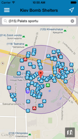Для киевлян создали мобильное приложение с картой бомбоубежищ (фото)