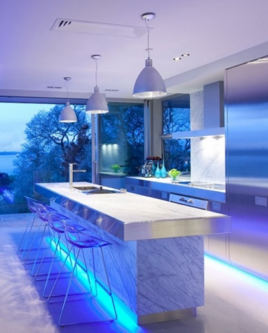 LED светильники в интерьере кухни