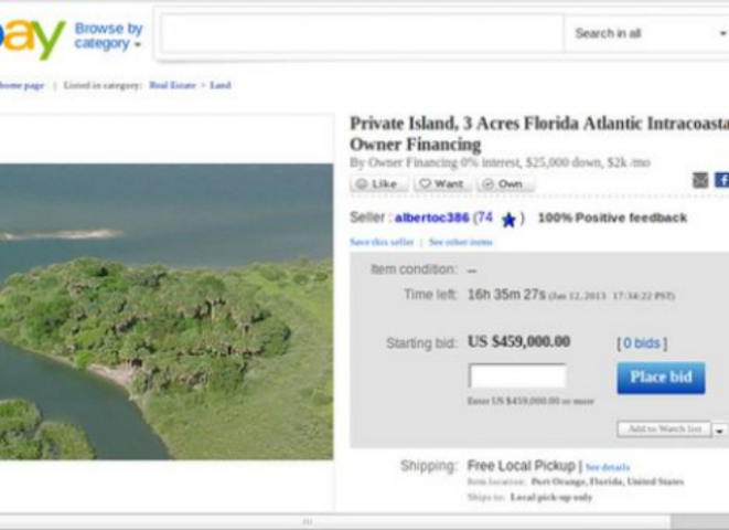 Лотом на eBay стал остров
