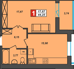 Продажа 1-комнатной квартиры 44.3 м², Прибужская ул., 5/1