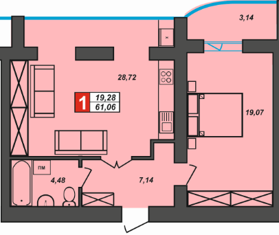 Продажа 1-комнатной квартиры 61.1 м², Прибужская ул., 5/1