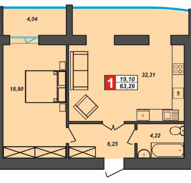 Продажа 1-комнатной квартиры 63.3 м², Прибужская ул., 5/1