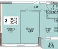 Продажа 2-комнатной квартиры 50.5 м², Озерная ул., 4А