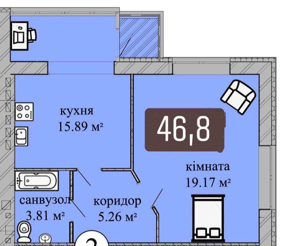 Продажа 1-комнатной квартиры 46.8 м², Жк мря кармелюка ул., 1