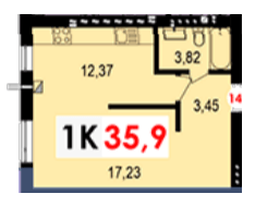 1-комнатная 35.9 м² в ЖК Долишний от 13 400 грн/м², Ивано-Франковск