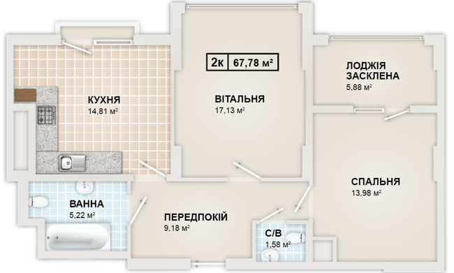 2-кімнатна 67.78 м² в ЖК HydroPark DeLuxe від 25 500 грн/м², Івано-Франківськ