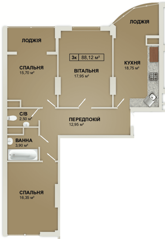 3-комнатная 88.12 м² в ЖК LYSTOPAD от 16 300 грн/м², Ивано-Франковск