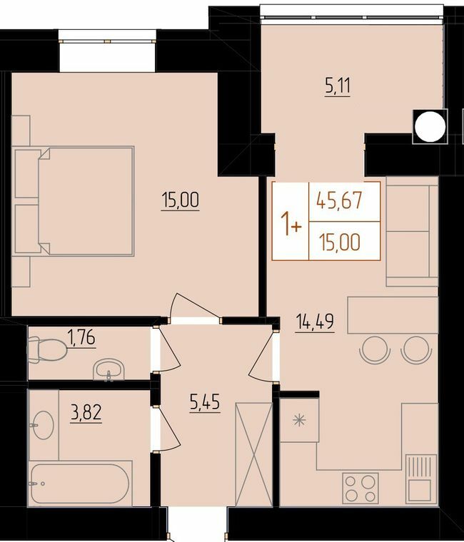 1-комнатная 45.67 м² в ЖК HARMONY for life от 16 000 грн/м², Хмельницкий