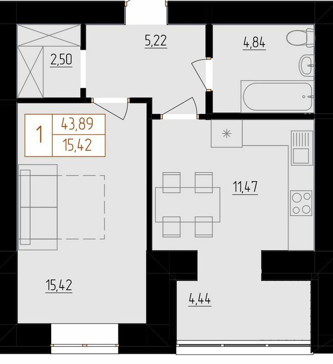 1-кімнатна 43.89 м² в ЖК HARMONY for life від 16 000 грн/м², Хмельницький