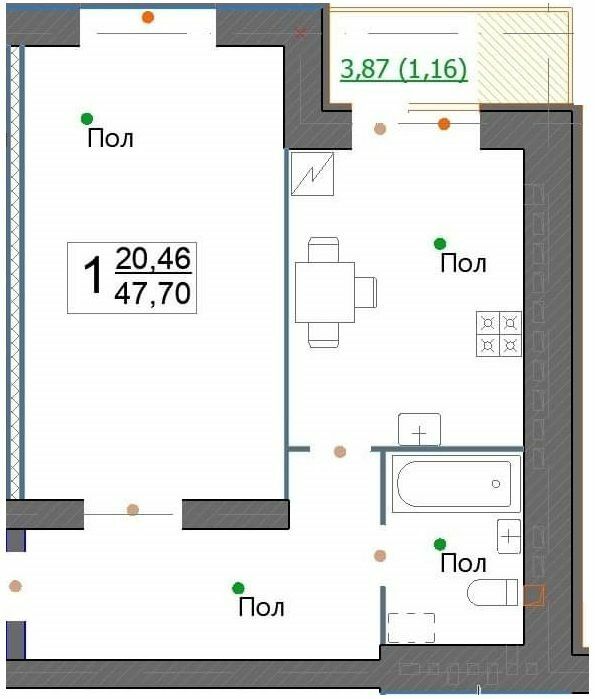 1-кімнатна 47.7 м² в ЖК по просп. Миру, 63 А, Б, В від 16 700 грн/м², Хмельницький