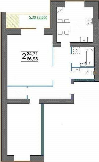 2-комнатная 66.98 м² в ЖК по просп. Миру, 63 А, Б, В от 16 700 грн/м², Хмельницкий