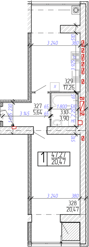 1-кімнатна 47.27 м² в ЖК Новобудова від 16 200 грн/м², Хмельницький