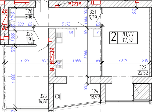 2-кімнатна 70.77 м² в ЖК Новобудова від 14 500 грн/м², Хмельницький