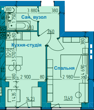1-комнатная 35.15 м² в ЖК в Лесной Буче от 17 500 грн/м², г. Буча