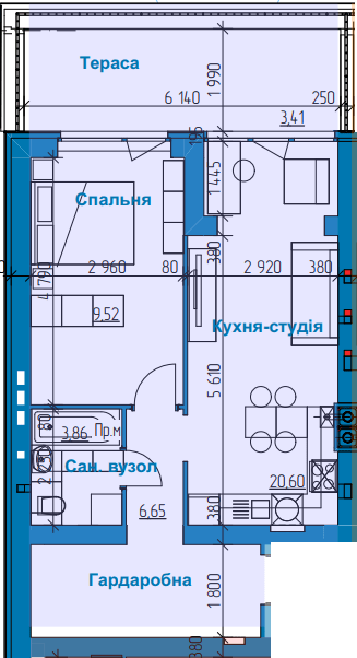 1-комнатная 52.03 м² в ЖК в Лесной Буче от 19 500 грн/м², г. Буча