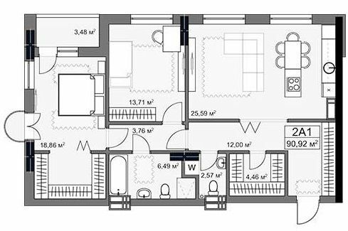 2-кімнатна 90.92 м² в ЖК YARD від 37 500 грн/м², Харків