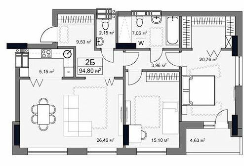 2-кімнатна 94.8 м² в ЖК YARD від 37 500 грн/м², Харків