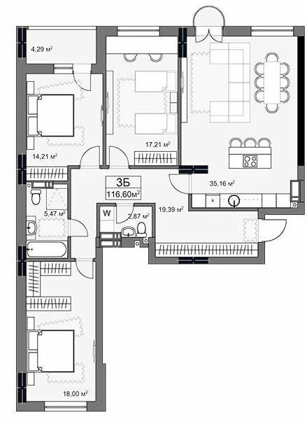 3-кімнатна 116.6 м² в ЖК YARD від 42 000 грн/м², Харків