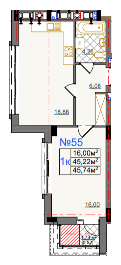 1-комнатная 45.74 м² в ЖК на ул. Камышовая, 11 от 25 400 грн/м², Львов