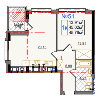 1-комнатная 45.76 м² в ЖК на ул. Камышовая, 11 от 25 400 грн/м², Львов