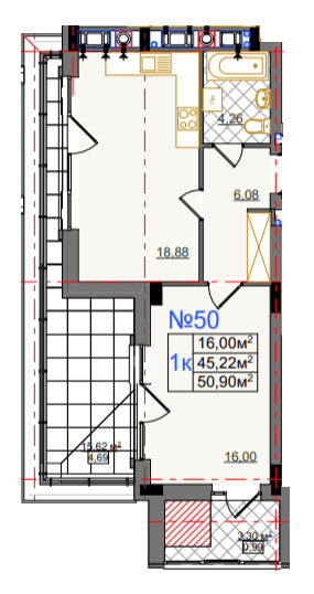 1-кімнатна 50.9 м² в ЖК на вул. Очеретяна, 11 від 25 400 грн/м², Львів