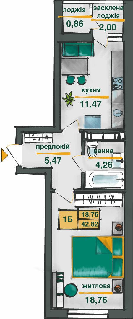 1-кімнатна 42.82 м² в ЖК Сирецькі сади від 33 673 грн/м², Київ