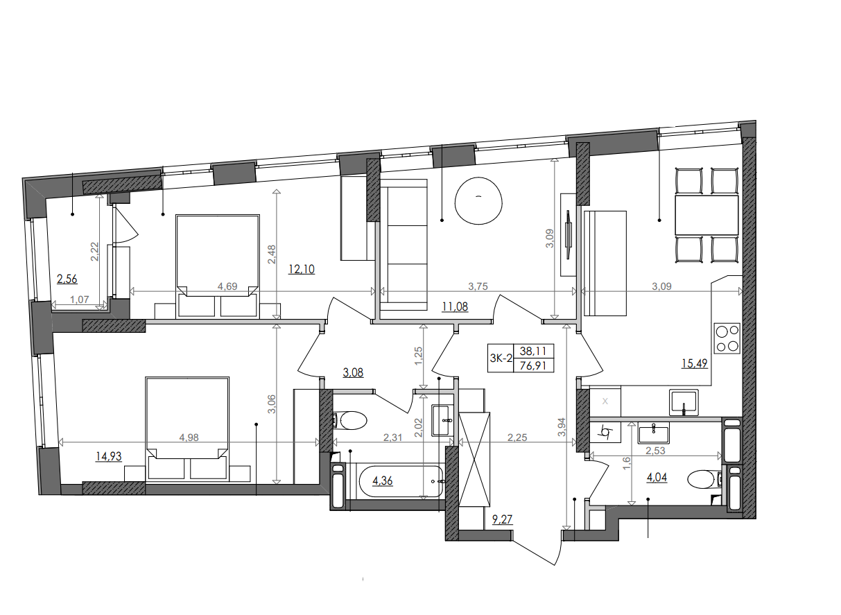 3-комнатная 76.9 м² в ЖК Svitlo Park от 30 694 грн/м², Киев