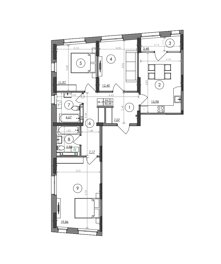 3-комнатная 86.6 м² в ЖК Svitlo Park от 28 341 грн/м², Киев