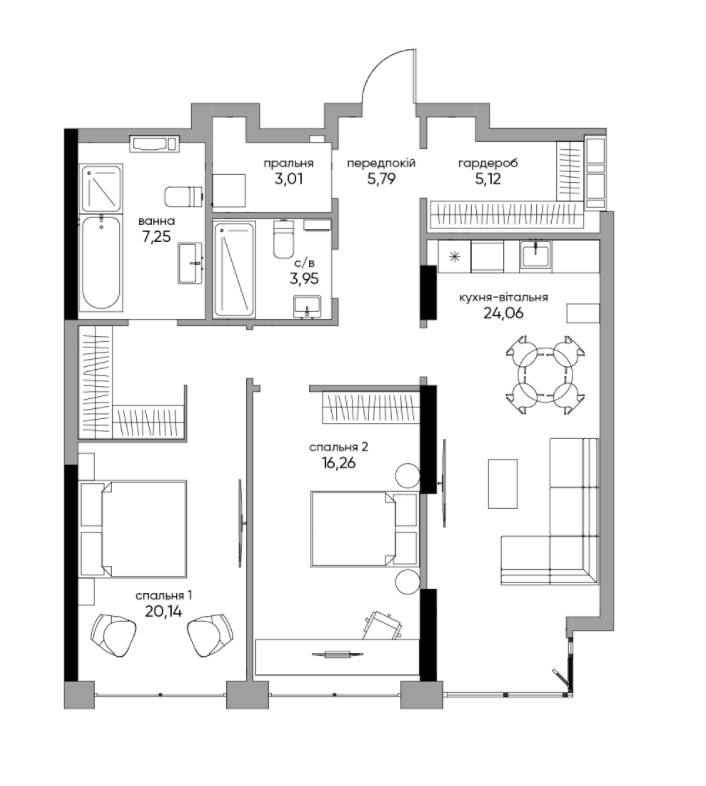 2-кімнатна 88.44 м² в БФК A136 Highlight Tower від 66 458 грн/м², Київ