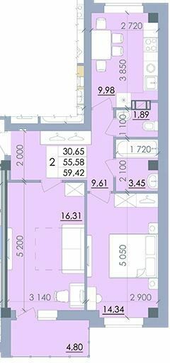 2-кімнатна 59.42 м² в ЖК Пелюстковий від 17 300 грн/м², Полтава