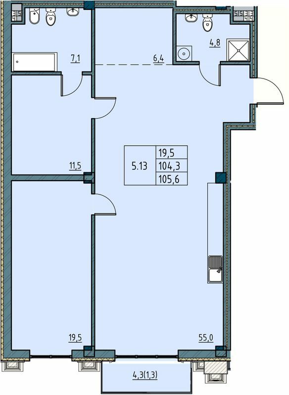 2-кімнатна 105.6 м² в ЖК Простір на Рішельєвській від 42 750 грн/м², Одеса