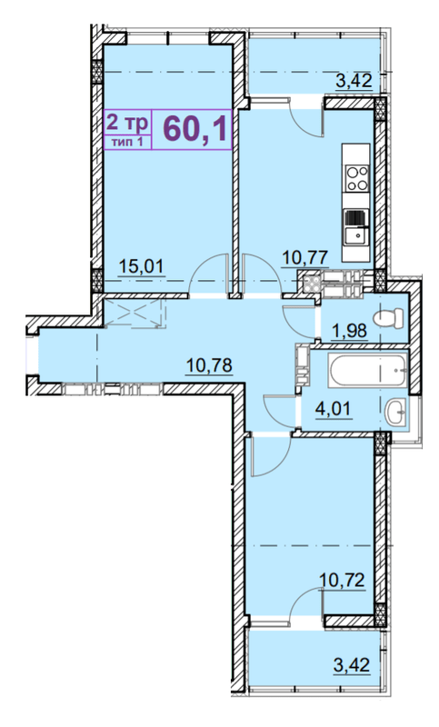 2-кімнатна 60.1 м² в ЖК Ідея від 21 500 грн/м², с. Гнідин