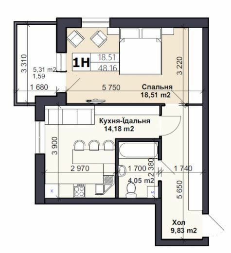 1-кімнатна 48.16 м² в ЖК Саме Той від 13 500 грн/м², смт Немешаєве