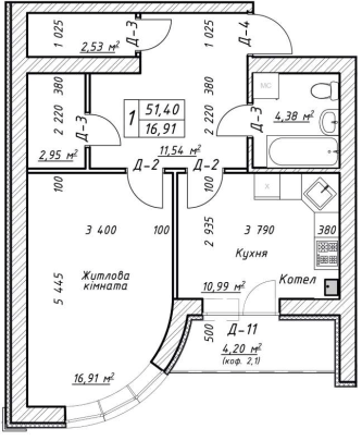 1-комнатная 51.4 м² в ЖК Гранд Парк от 21 000 грн/м², г. Бровары