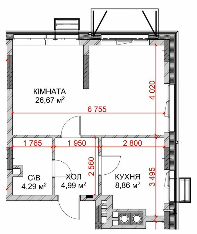1-комнатная 44.81 м² в ЖК Riverside от 33 750 грн/м², с. Погребы
