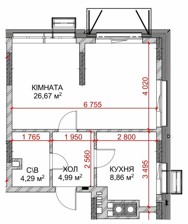 1-кімнатна 44.81 м² в ЖК Riverside від 33 750 грн/м², с. Погреби