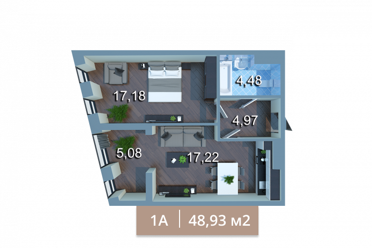 1-кімнатна 48.19 м² в ЖК Вежа на Ломоносова від 50 284 грн/м², Київ