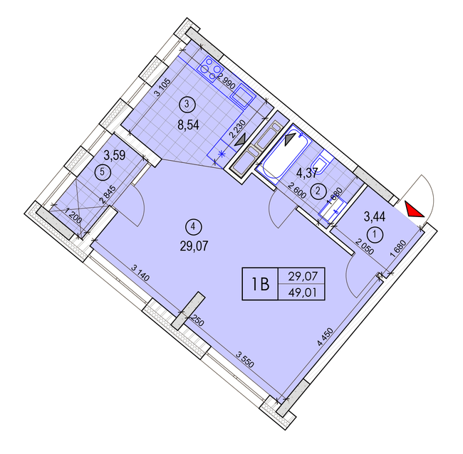 1-кімнатна 49.47 м² в ЖК Вежа на Ломоносова від 46 100 грн/м², Київ
