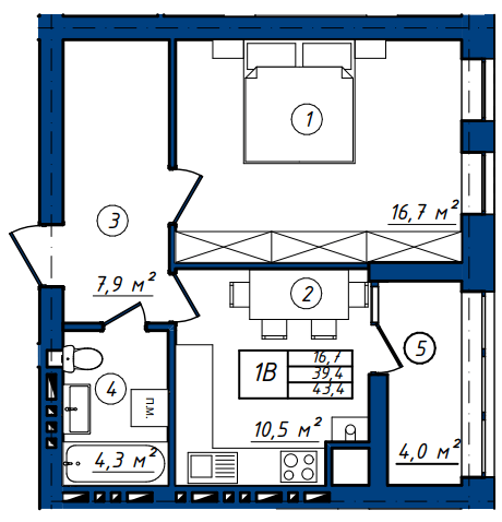 1-комнатная 43.4 м² в ЖК Солнечный от 14 800 грн/м², г. Васильков