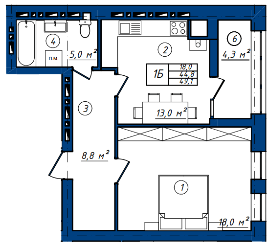 1-комнатная 49.1 м² в ЖК Солнечный от 16 500 грн/м², г. Васильков