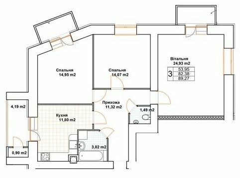 3-кімнатна 89.27 м² в ЖК Богуслава від 18 000 грн/м², Тернопіль