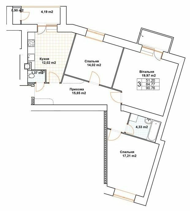 3-комнатная 90.76 м² в ЖК Богуслава от 18 000 грн/м², Тернополь