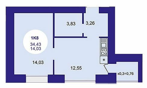 1-комнатная 34.43 м² в ЖК Атмосфера от 27 100 грн/м², г. Вишневое