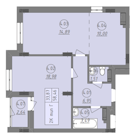 2-комнатная 58.46 м² в ЖК Променада от 24 900 грн/м², г. Вишневое