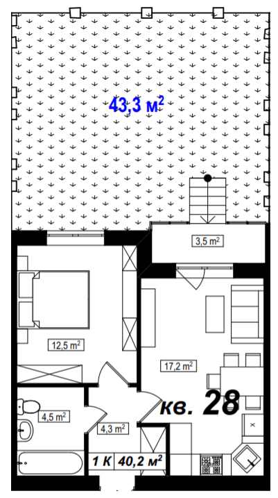 1-кімнатна 40.2 м² в ЖК Амстердам від 18 000 грн/м², с. Білогородка