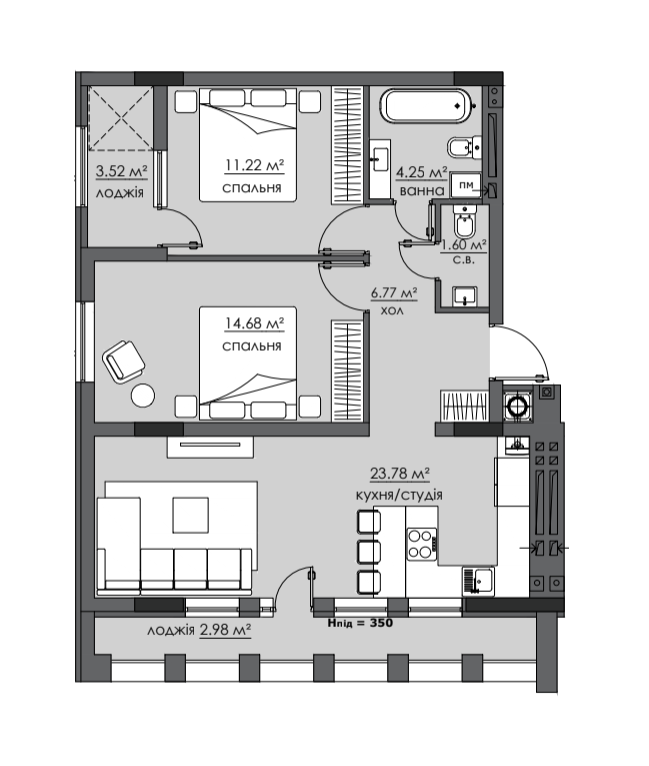 2-кімнатна 68 м² в ЖК на Стрийській від 24 000 грн/м², Львів