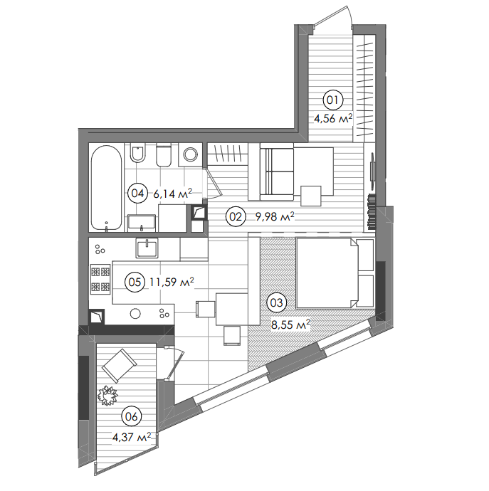 1-комнатная 43 м² в ЖК Creator City от 58 401 грн/м², Киев