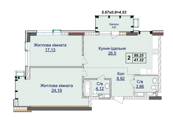 2-кімнатна 89.25 м² в ЖК Новопечерські Липки від 73 670 грн/м², Київ